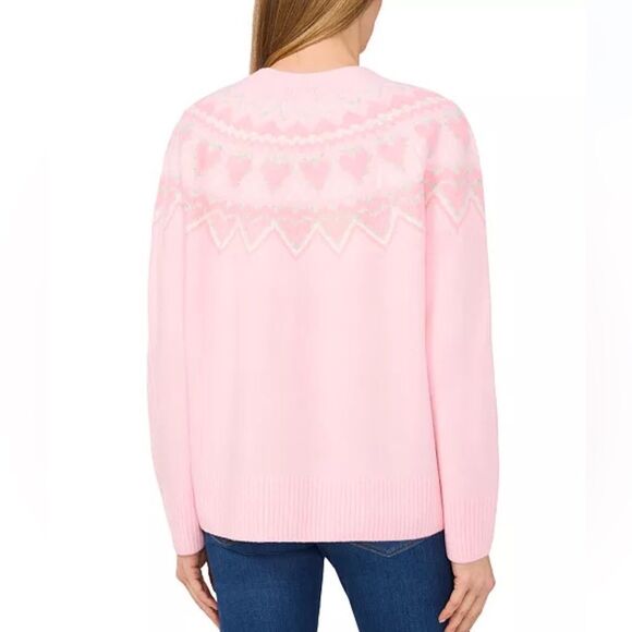 CeCe Mommy & Me Crewneck Fair Isle Pink Hearts High Low Sweater Matching - Picture 8 of 14